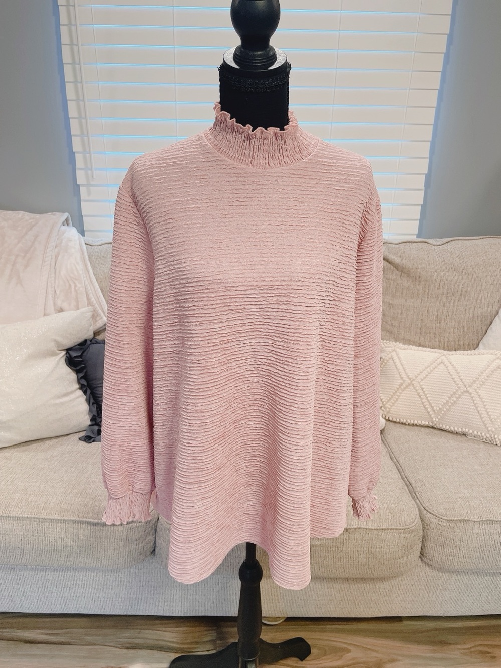Shein Pink Long Sleeve Mock Neck Blouse Size 1X